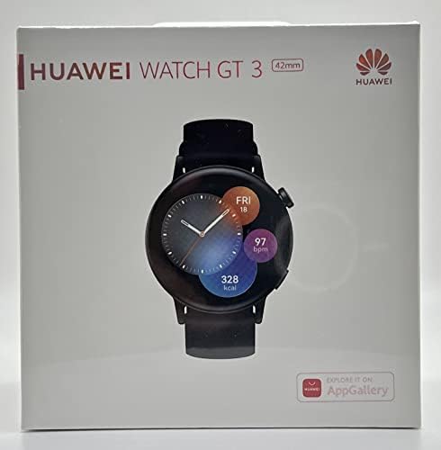 שעון Huawei 3 חכם שעון 42 ממ | תצוגת AMOLED | שעון חכם | חיי סוללה של 3 ימים | מארז נירוסטה | להקת פלואורלסטומר שחורה